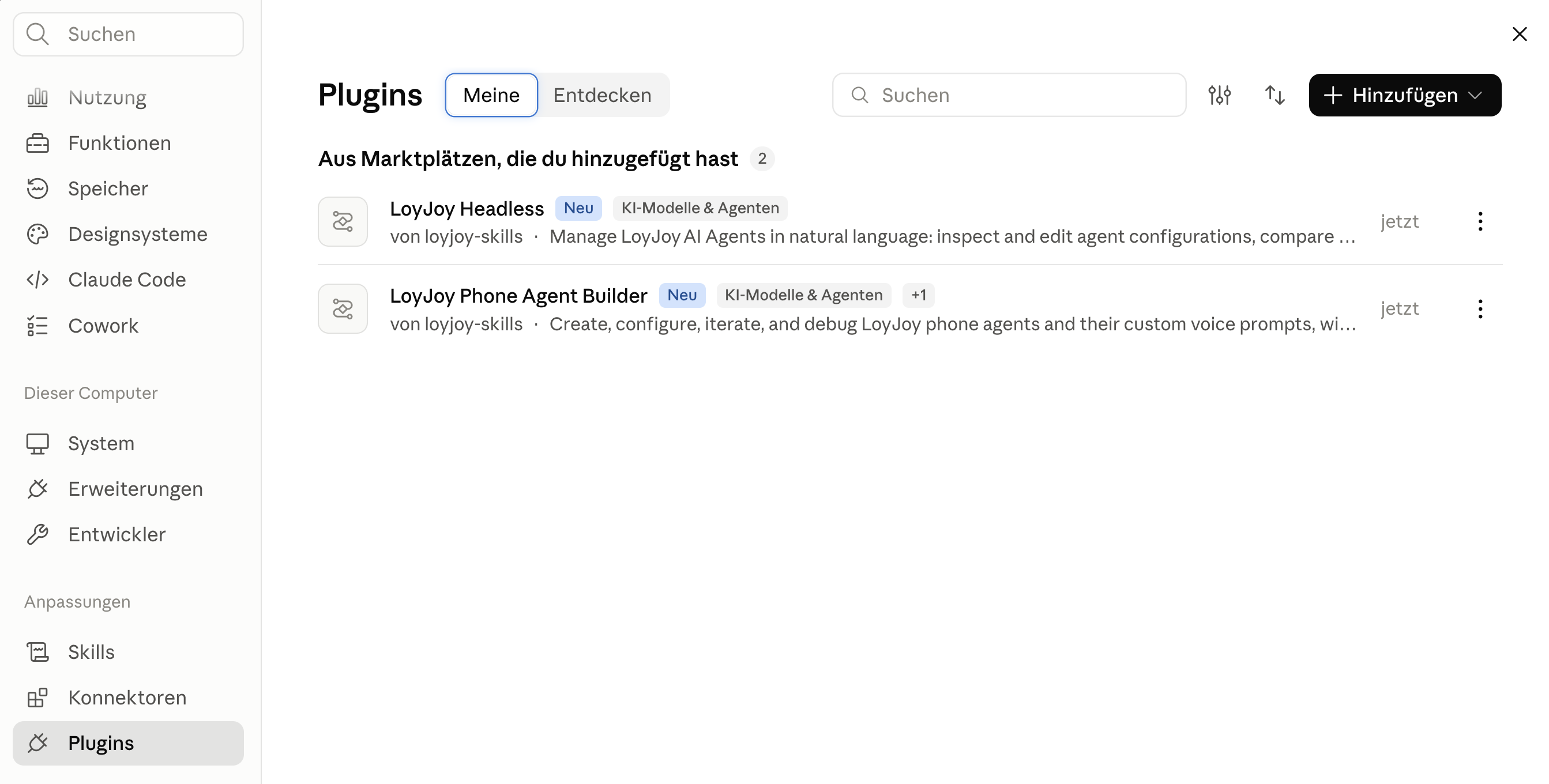 The installed LoyJoy plugins in Claude