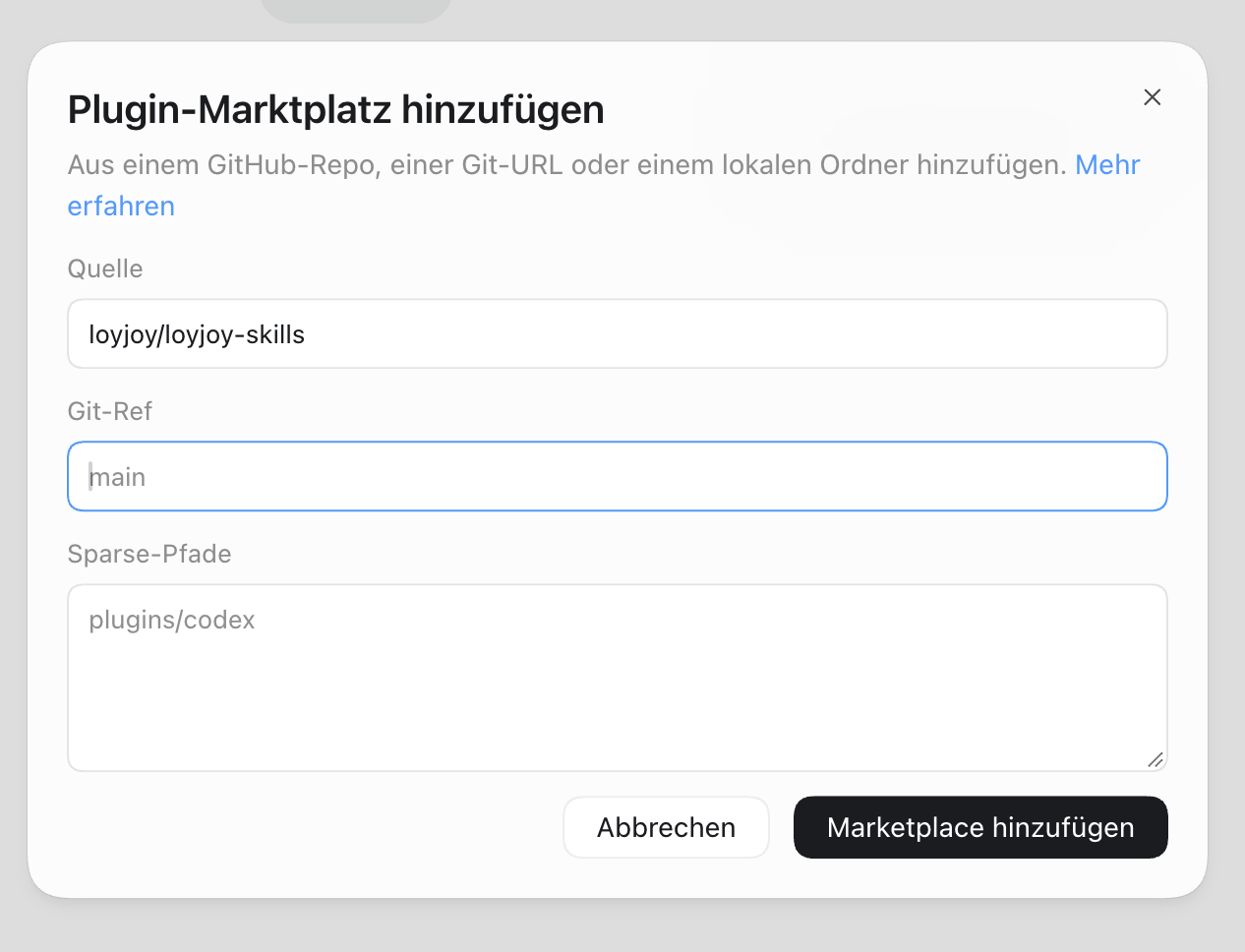 Adding the LoyJoy marketplace in Codex