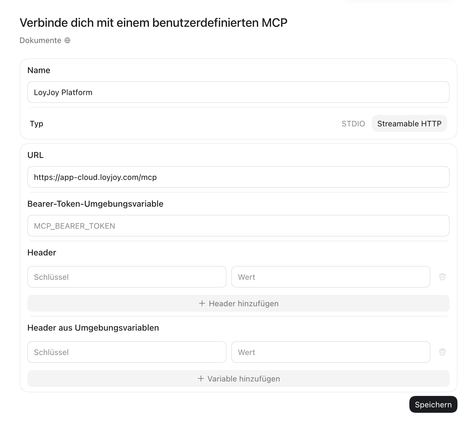 The LoyJoy Manager MCP server in Codex with type Streamable HTTP