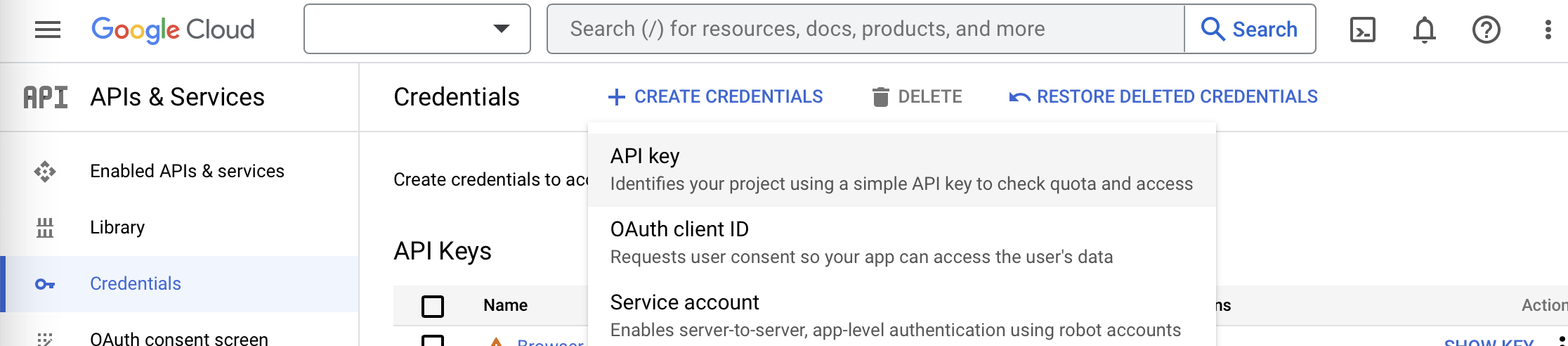 Create Browser API key