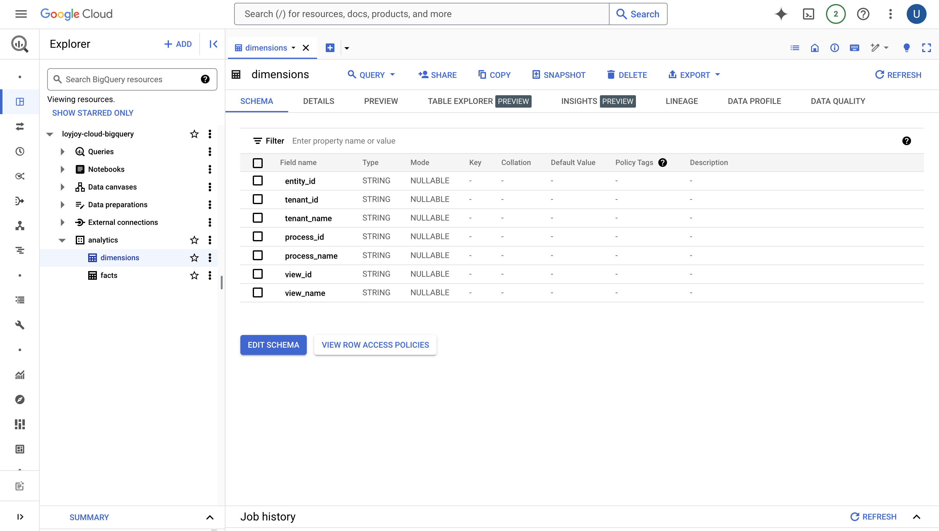 Create dimensions table