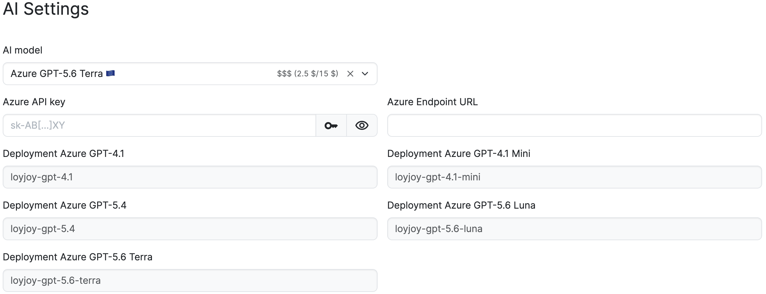 LoyJoy Azure AI settings