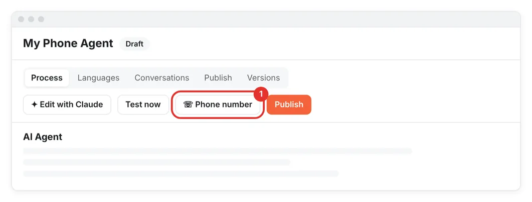 The Phone number button in the top bar of a Phone Agent